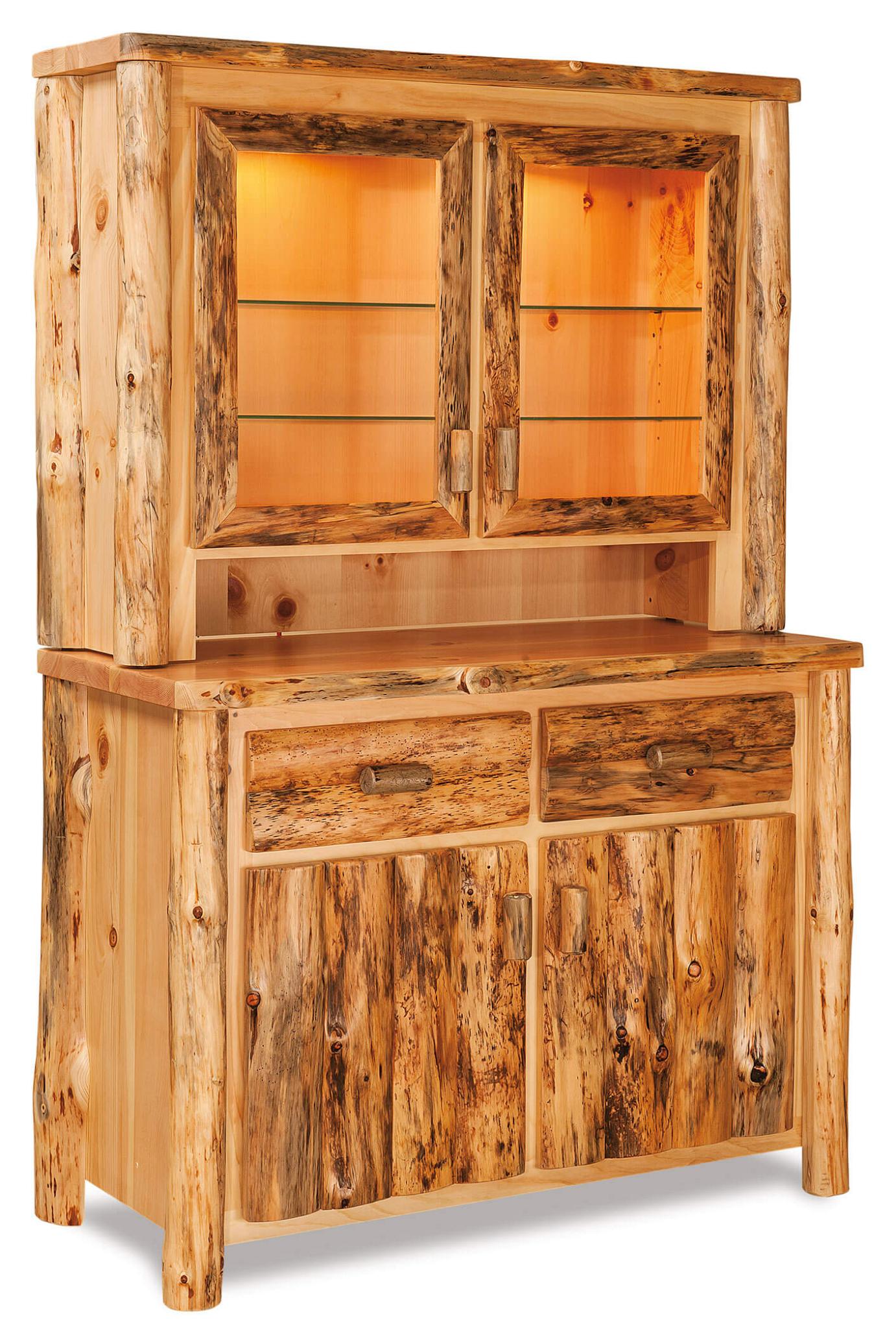 Fireside-Log-Furniture-48-Inch-Hutch-with-Touch-Light-Rustic-Pine