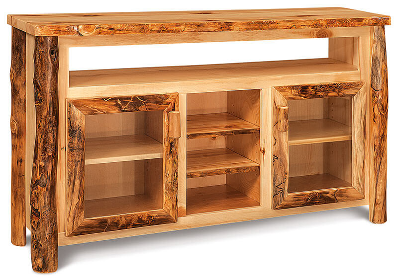 Fireside-Log-Furniture-5-Foot-TV-Cabinet-with-Opening-and-Shelves-Aspen